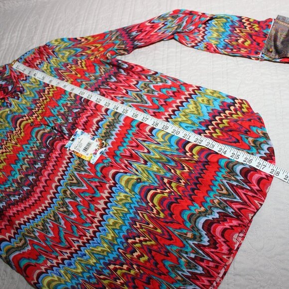 Robert Graham Womens Gabriela Chevron Print Rainbow Colorful Blouse Size Med NWT - Picture 11 of 11